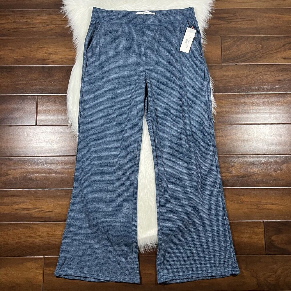Sol Angeles Women's Size XL Blue Waffle Thermal Wide Leg Lounge Pull‎ on Pants